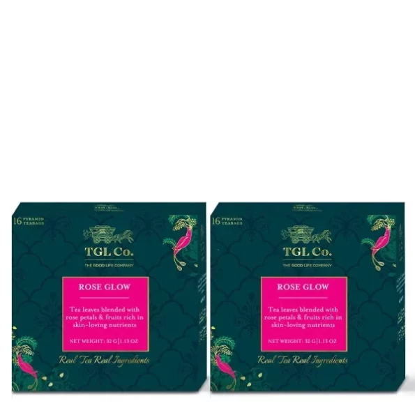 TGL Rose Glow Black Tea, 32 Tea Bags with Rose Petals, Raisins, Mango, Apricots available on Herbkart