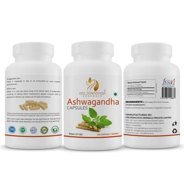 Goldenacacia Herrbals Ashwagandha 500mg 120 Capsules available on Herbkart