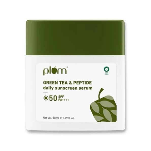 Plum Green Tea & Peptide Daily Sunscreen Serum with Broad-spectrum SPF 50 & PA++++ 50ml available on Herbkart