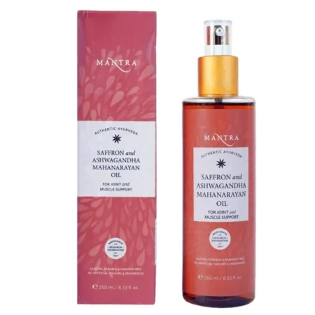 Mantra Saffron & Ashwagandha Mahanarayan Oil for Joint & Muscle Support - 250ml | Cold-Pressed Oil Strengthens the Body, Supports Comfortable Joint Movement & Promotes Healthy Muscles
