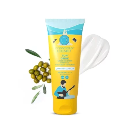 Conscious Chemist® Dewy Ceramide Sunscreen SPF 50 PA++++ | For Oily Skin | Water Resistant UVA/B Protection | Fragrance-Free | For Men & Women | All Skin Types - Sun Drink (Unwind Edition) | 50g