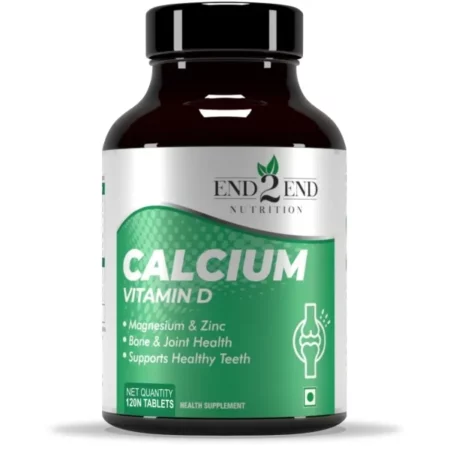 End2End Nutrition Calcium Tablets for Men and Women with Magnesium Zinc Vitamin D3 for complete bone health & Joint Support-120 Veg Tablets