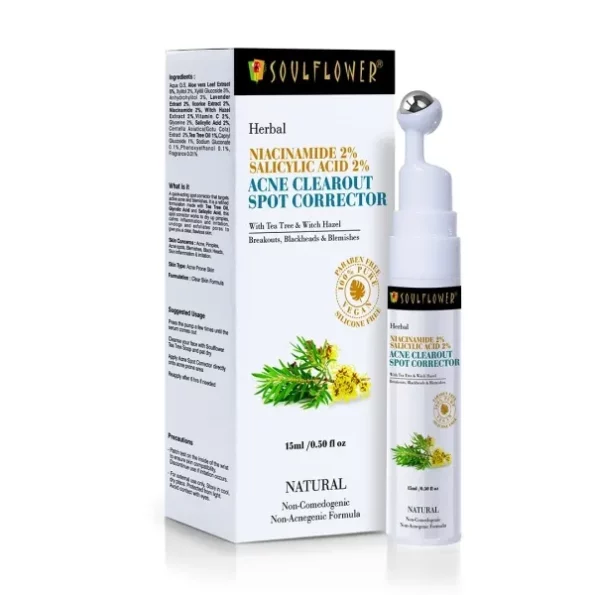 Soulflower Acne Spot Corrector with Niacinamide, Tea Tree Essential Oil, Salicylic Acid, ml, Herbkart8t761RxgUZcr3L.webp,