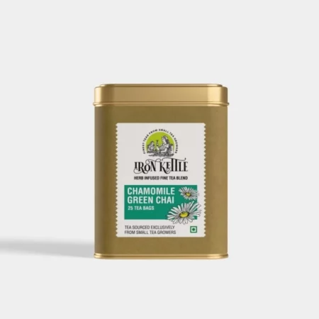Iron Kettle Chamomile Green Tea | High Grown Green Tea bag blended with natural Chamomile | Sourced exclusively from small tea growers with higher fine leaf count | 25 Tea bags