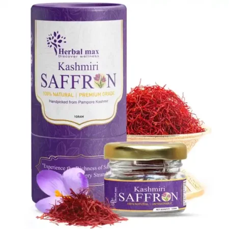 Herbal max Original Kashmiri Kesar Saffron, 1gm | A+++ Grade | For Food, Cooking, Sweets Personal Use | Natural zafran Leaves