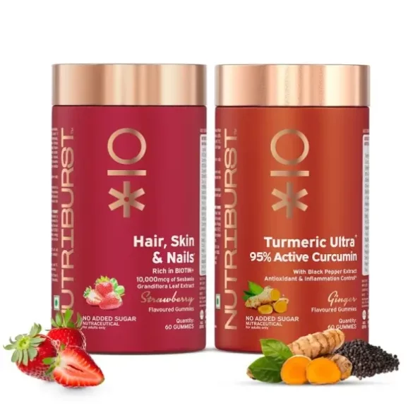 Nutriburst Super Wellness Combo, Hair, Skin & Nails Biotin Gummies & 95% Active Curcumin 800Mg & Black Pepper Gummies - 60, Herbkart8t761dkubRAX20L.webp, Herbkart8t761dkubRAX20L