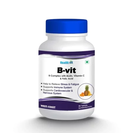 Healthy Vit B Complex Plus: Complete Formula with Biotin, Vitamin C, and Folic Acid | Hair, Skin, and Nails | Boost Metabolism, Energy, and Immune System | 60 Tablets