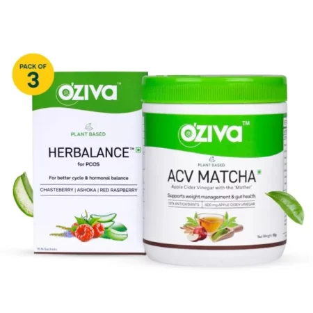 OZiva Weighloss Combo Pack - Herbalance for PCOS, 250g + ACV Matcha,50g with Apple cider Vinegar, Myo-inositol, Ashoka, Red Rasberry for Hormonal Balance & Weight management