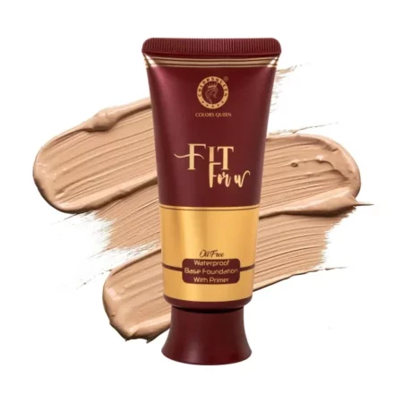Colors Queen Fit For U Oil Free Foundation with Primer - Natural Almonds, 50 ml | Long Lasting & Waterproof, Medium to Full Coverage, Weightless Matte Foundation | Liquid Foundation for Face Makeup