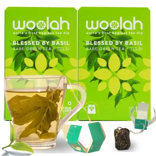 Woolah Rare Assam Green Tea with Tulsi, Organic BAGLESS Tea Dip (2 Packs = 30 Dips /60 Cups), Herbkart8t781g0swgwKPL.webp, Herbkart8t781g0swgwKPL