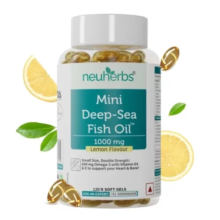 Neuherbs Mini Deep Sea Fish Oil Omega 3 Capsule 1000Mg- 120 Softgels for Men & Women |2X Omega 3 with 360Mg Epa & 240Mg Dha | Fish Oil Capsules with Vitamin D3 & E