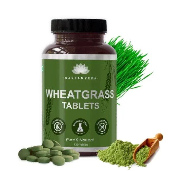 SAPTAMVEDA Organic Wheat Grass Tablets (120 Tablets, 500mg) available on Herbkart