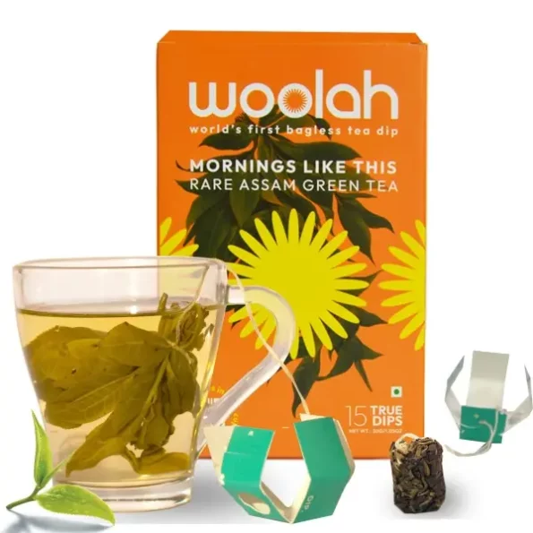 Woolah Rare Assam Green Tea World's 1St Bagless Whole Leaf Organic Tea Dip 15 Pcs (30 Cups), Herbkart8t7714x20jAWUuL.webp,