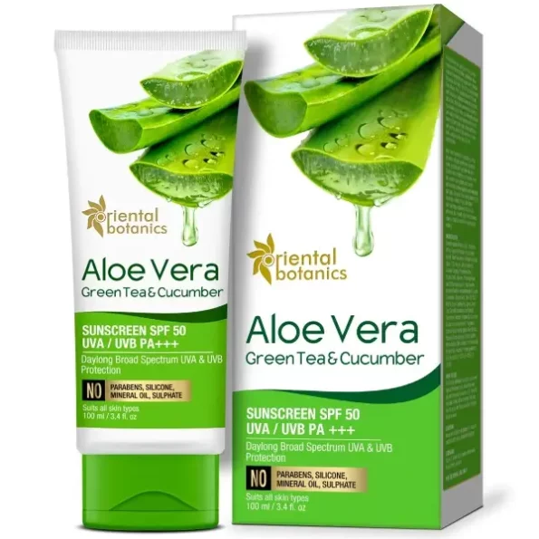 Oriental Botanics Aloe Vera, Green Tea & Cucumber Cream Sunscreen SPF 50, 100 ml, Herbkart8t771e2TgUe1zL.webp, Herbkart8t771e2TgUe1zL