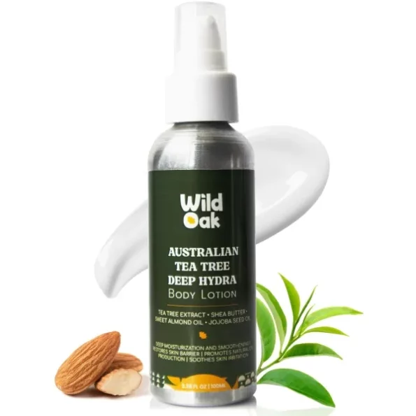 WildOak Super Hydrating Body Lotion | With 4x Power of Niacinamide, Shea Butter, Jojoba Oil & Australian Tea Tree | Soothes Skin Irritation & Itching | Non Sticky | For All Skin Types | 100ml Bottle, Herbkart8t7718aNa0l-ZL.webp, Herbkart8t7718aNa0l ZL