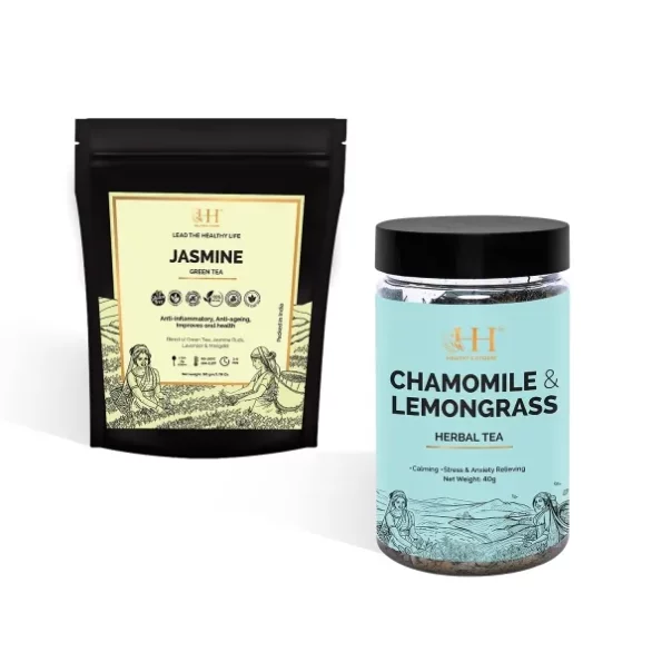 HEALTHY & HYGIENE Combo of Calming Chamomile & lemongrass Herbal Tea, 40g and Jasmine Green Tea, 50g, Herbkart8t7710C0ECTJ-S.webp, Herbkart8t7710C0ECTJ S