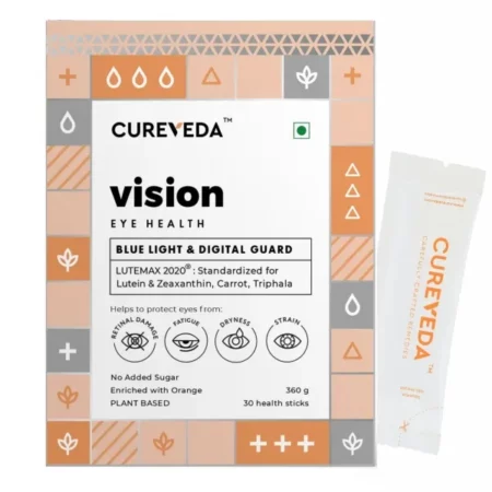 Cureveda-Vision Plant based Eye Health for Kids & Adults, Blue Light & Digital Guard (Lutein, Zeaxanthin, Carrots, Triphala) - 30 Count (Sachet)