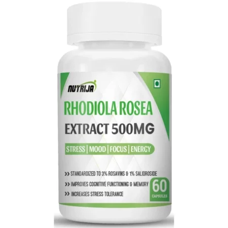 NutriJa Rhodiola Rosea Root Extract 500mg | Rosavins & 1% Salidrosides & Adaptogen Complex with Bioperine. (60 Capsules)|Rosea Root Extract Capsules