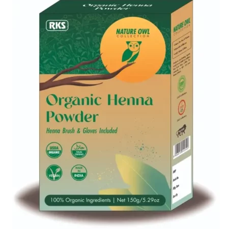 RKS Nature Owl Herbal Henna Powder for Hair Women and Men | 100% Natural and Organic Henna for Hair | Long Lasting & Silky Smooth Black Hair Color Henna | Organic Henna Powder for Hair - 150g