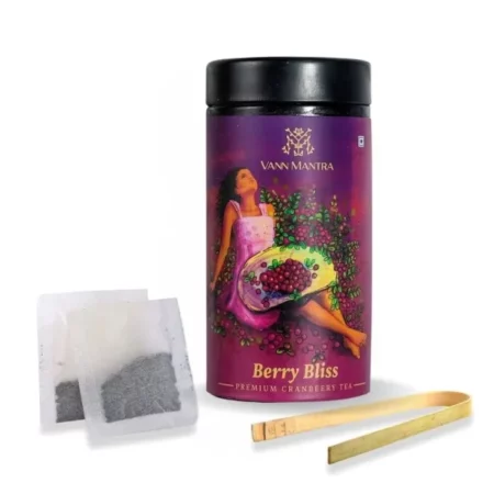 VANN MANTRA Berry Bliss Green Tea With Bamboo Tong, Herbal Healthy Detox Natural Tea With Fruit Cranberry Flavor For Weight Management & Immune Support (25 Tea Bags Each), 37.5 Gram