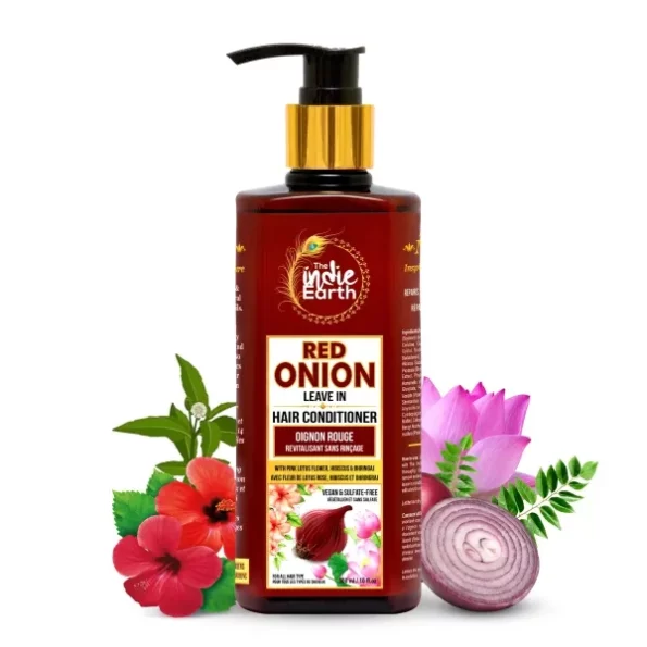 The Indie Earth Red Onion Leave-in Hair Conditioner with Pink Lotus Flower, Hibiscus, Bhringraj, 300 ml, Herbkart8t781pXK5fMFhL.webp, Herbkart8t781pXK5fMFhL