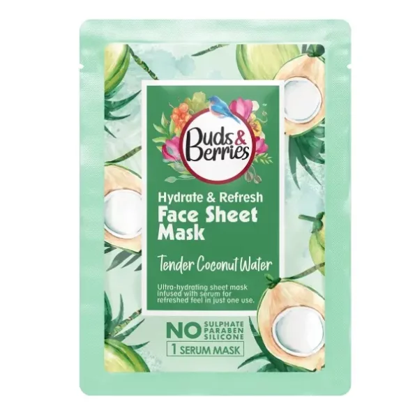 Buds & Berries Refreshing Tender Coconut Water Ultra-Hydrating Face Sheet Mask 25 gm available on Herbkart