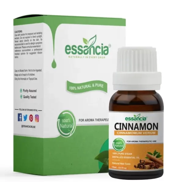 essancia - NATURALLY IN EVERY DROP Cinnamon Essential Oil For Hair,Massage,Skin,Face,Body,Lips,Teeth,Diffuser & Aromatherapy. 100% Natural,Undiluted,Pure & Therapeutic Grade Essential Oil (15Ml), Herbkart8t77120q3aJgWBL.webp, Herbkart8t77120q3aJgWBL