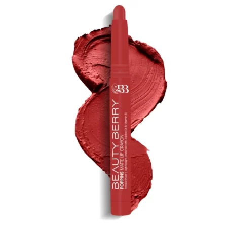 Beauty Berry Poppins Matte Lip Crayon Lipstick for Women | Long Lasting Non Transfer Retractable Lip Crayon | Smudge Proof & Waterproof Lipstick Enriched with Jojoba Oil & Vitamin E (08 - Chilly Red)