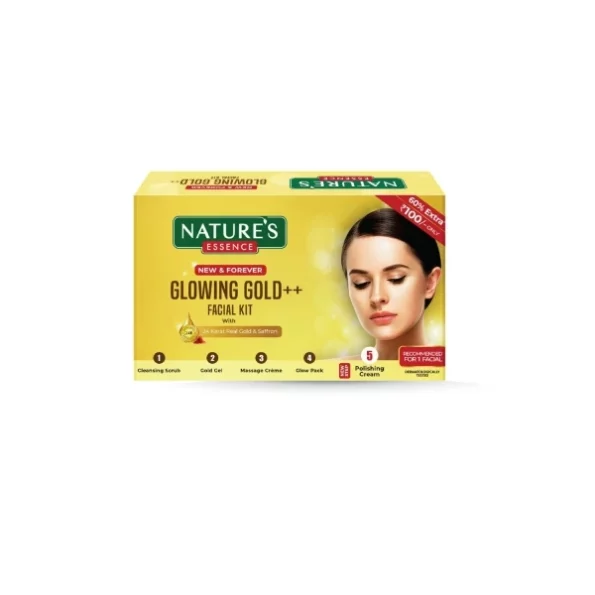 NATURES ESSENCE Glowing Gold Facial Kit Gel 3 Use, Multiple, 4 Count, 20G available on Herbkart