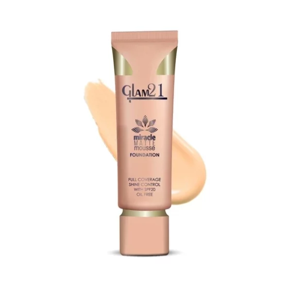 Glam21 Miracle Matte Mousse Foundation | Ultra-Smooth | Hydrated|Light-Weighted | Reduces Pores, Hides Dark Spots & Covers Skin Acne | 35gm, 02 - Beige, Herbkart8t741f0RYc5RgL.webp, Herbkart8t741f0RYc5RgL
