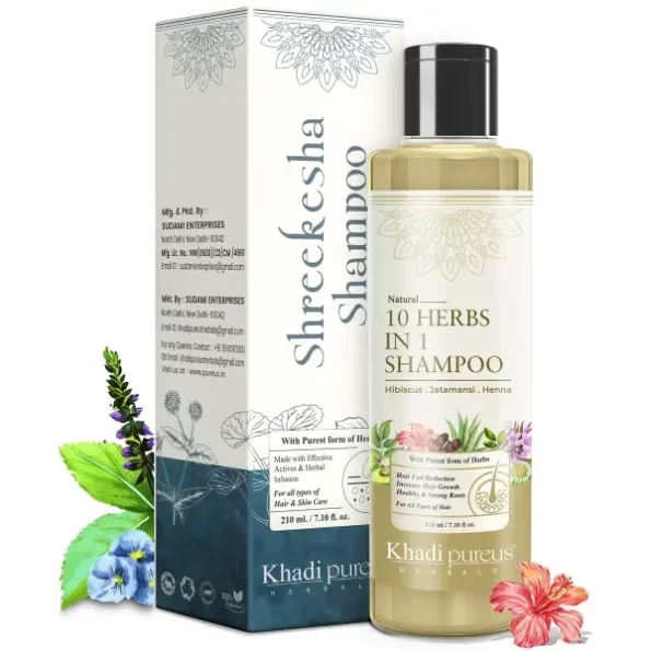 Khadi Pureus Herbals Shreekesha 10 Herbs in 1 Shampoo for damage control, hair fall, Healthy Scalp, Anti Dandruff & Dry Frizzy hair | Herbal Hair Cleanser with Ayurvedic properties & Pure Powerful Natural Ingredients for Women & Men (210 ml), Herbkart8t78144wIGIJ5L.webp, Herbkart8t78144wIGIJ5L