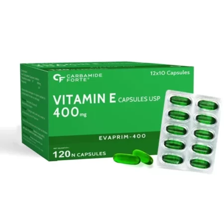 Carbamide Forte 400 mg Vitamin E Capsules for Face and Hair | 100% Natural Vitamin E Supplement with Vitamin E Oil | Paraben Free - 120 Capsules