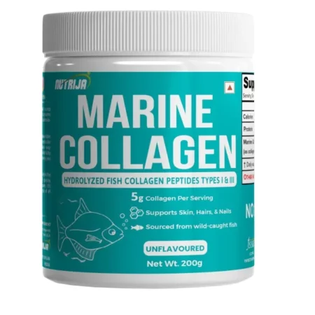 NutriJa Marine Collagen Peptides - Hydrolyzed Fish Collagen - Highly Bioavailable - 200g | Clinically Proven Ingredient with 95% Protein, Supports Healthy Skin, Hair, Nails, Bone & Joint -Unflavoured