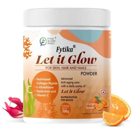 Fytika Let It Glow Marine Collagen Supplement for Men & Women|L- Glutathione, Vitamin C, Sesbania Agati Extract|Promotes Healthy Skin, Hairs and Nails (Orange, Pack of 1)