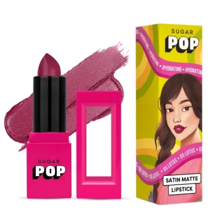SUGAR POP Satin Matte Lipstick - 05 Lotus (Light Pink) 3 gm | Infused with Vitamin E | Shea Butter & Jojoba Oil l Full Coverage | Ultra Pigmented | Hydrating | Weightless Formula