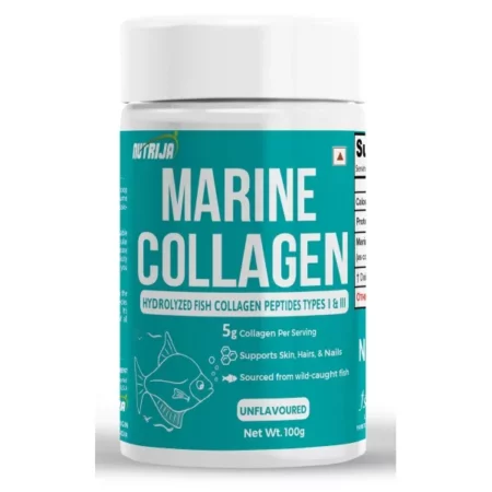 NutriJa Marine Collagen Peptides - Hydrolyzed Fish Collagen - Highly Bioavailable - 100g | Clinically Proven Ingredient with 95% Protein, Supports Healthy Skin, Hair, Nails, Bone & Joint -Unflavoured