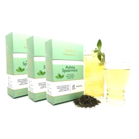 Tassyam Green Tea, Ashna Spearmint, 150 Grams (3X 50g) - Iced Tea, Summer Drink | Luxury Box - Loose Leaf with Mint Leaves