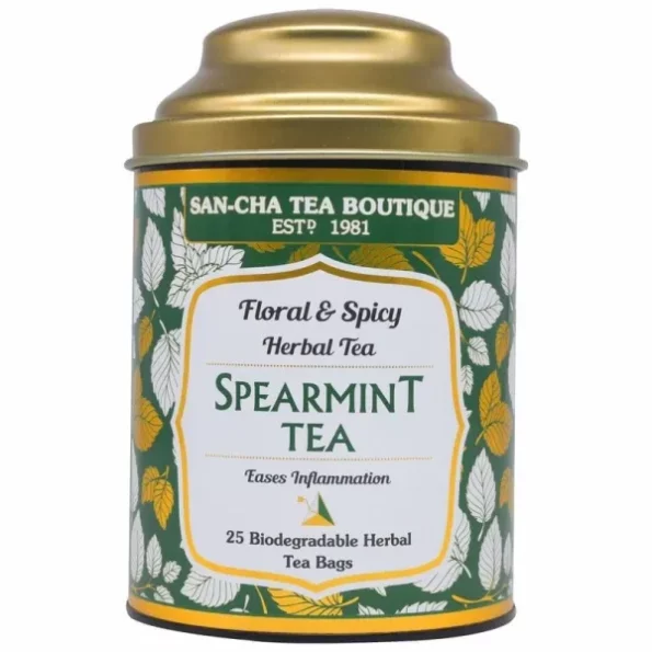 SAN-CHA Sancha Tea Boutique,Spearmint Herbal Tea,25 Pyramid Tea Bags,Pure Spearmint Tea With Cloves & Lemongrass,Tea For Pcos&Pcod, Naturally Calming Tea,100% Caffeine Free Herbal Tea,150 Grams, Herbkart8t761BRLhl307L.webp, Herbkart8t761BRLhl307L