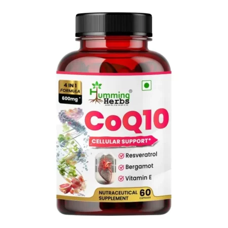 Humming Herbs CoQ10 600mg Cellular Support Supplement with Resveratrol, Bergamot & Vitamin E - Heart Health & Energy Booster - Antioxidan 60 Caps