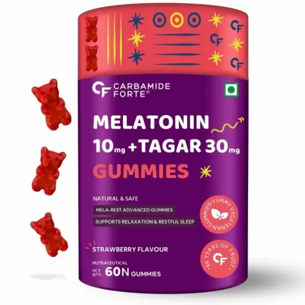 Carbamide Forte Melatonin 10mg Gummies - with TAGARA, L Tryptophan & Vitamin B6 - 60 Veg Gummies available on Herbkart