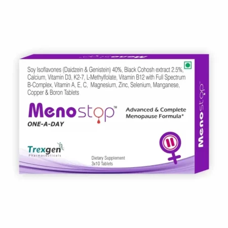 Trexgen MENOSTOP Women's One-a-day Menopause Formula with Standardized Isoflavones Daidzein, Genestein, Black Cohosh, Complete Multivitamins & Minerals (30 Tablets)