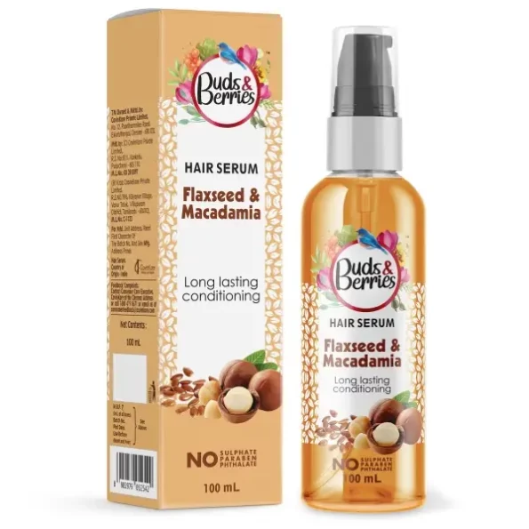 Buds & Berries Conditioning Hair Serum with Flaxseed and Macadamia | Long Lasting Conditioned and Smooth Hair | No Sulphate, No Paraben, No Phthalate (100 ml), Herbkart8t781Mbpe35WuL.webp, Herbkart8t781Mbpe35WuL