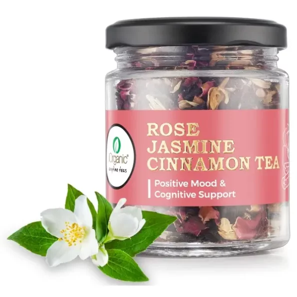 iOrganic Indian Jasmine Rose Black Tea | Natural Organic Tea | Stress Relieving & Calming | Blend of Jasmine Rose with Cardamom & Cinnamon Tea (35gram), Herbkart8t7717TIXBa20WL.webp, Herbkart8t7717TIXBa20WL