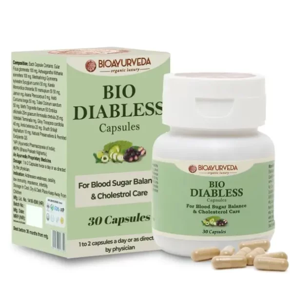 BIOAYURVEDA Bio Diabless Helps For Blood Sugar Balance and Cholesterol Care 60 Capsules available on Herbkart