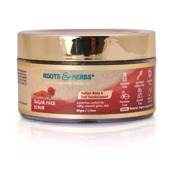 Roots & Herbs Ayurvedic Natural Treatment 100% Vegan No-Paraben No-SLS No-Sulphate No-Paraben Indian Rose and Red Sandalwood Sugar Face Scrub, Herbkart8t781bGJplPO5L.webp, Herbkart8t781bGJplPO5L