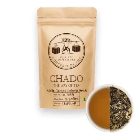 Chado Tea India White Ginger Orange Peach(2.5*15=37.5 g Pyramid Tea Bags) |Makes 45 cups |3 Infused |Fresh White Tea
