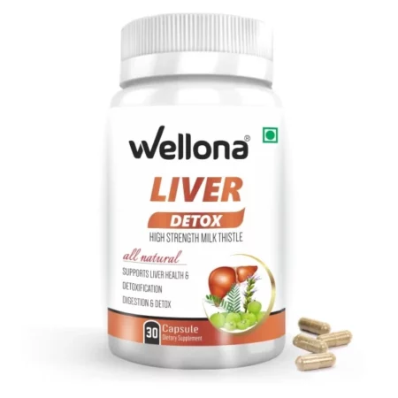 Wellona Liver Detox Supplements for Women & Men | Cleanse & Repair Formula with Milk Thistle, Amla, Dandelion and Turmeric for Fatty Liver Support and Healthy Digestion, 30 Capsules (Pack of 1)