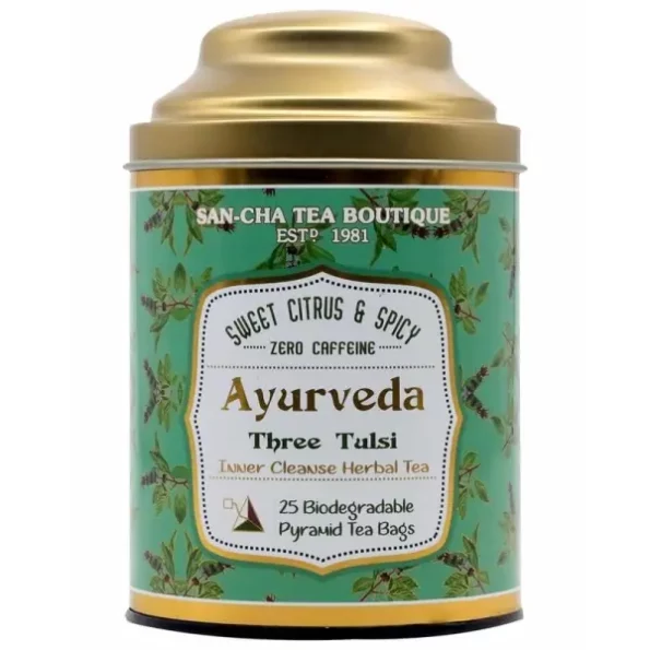 SAN-CHA Tea Boutique, Ayurveda Tea, Tulsi Tea, 25 Pyramid Tea Bags, Rama+ Shyama+ Vana Tulsi Blend, Natural Immunity Boosting Tea, Green Tea, 200 Gram, Herbkart8t75165ARL4CNL.webp, Herbkart8t75165ARL4CNL