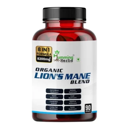 Humming Herbs organic Lions Mane extract with > 35% Beta Glucans and extracts of Maaitake, Reishi, Enoki, Cordyceps, Agaricus Mushrooms 8in1 formula 8200MG - 90 Cap