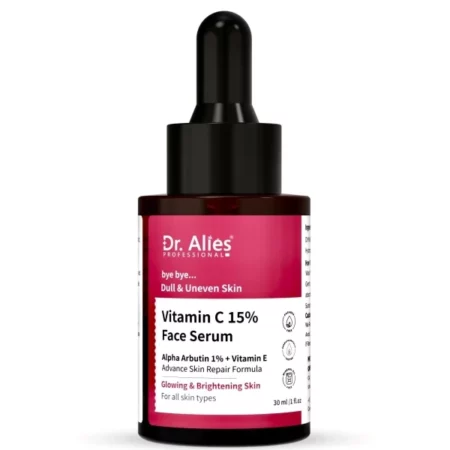 Dr. Alies Professional 15% Vitamin C Face Serum with 1% Alpha Arbutin, Vita-E, Ferulic Acid | Advanced Skin Brightening Formula for Glowing Face | Reduces Uneven Skin Tone | Non-Irritating | 30 ml